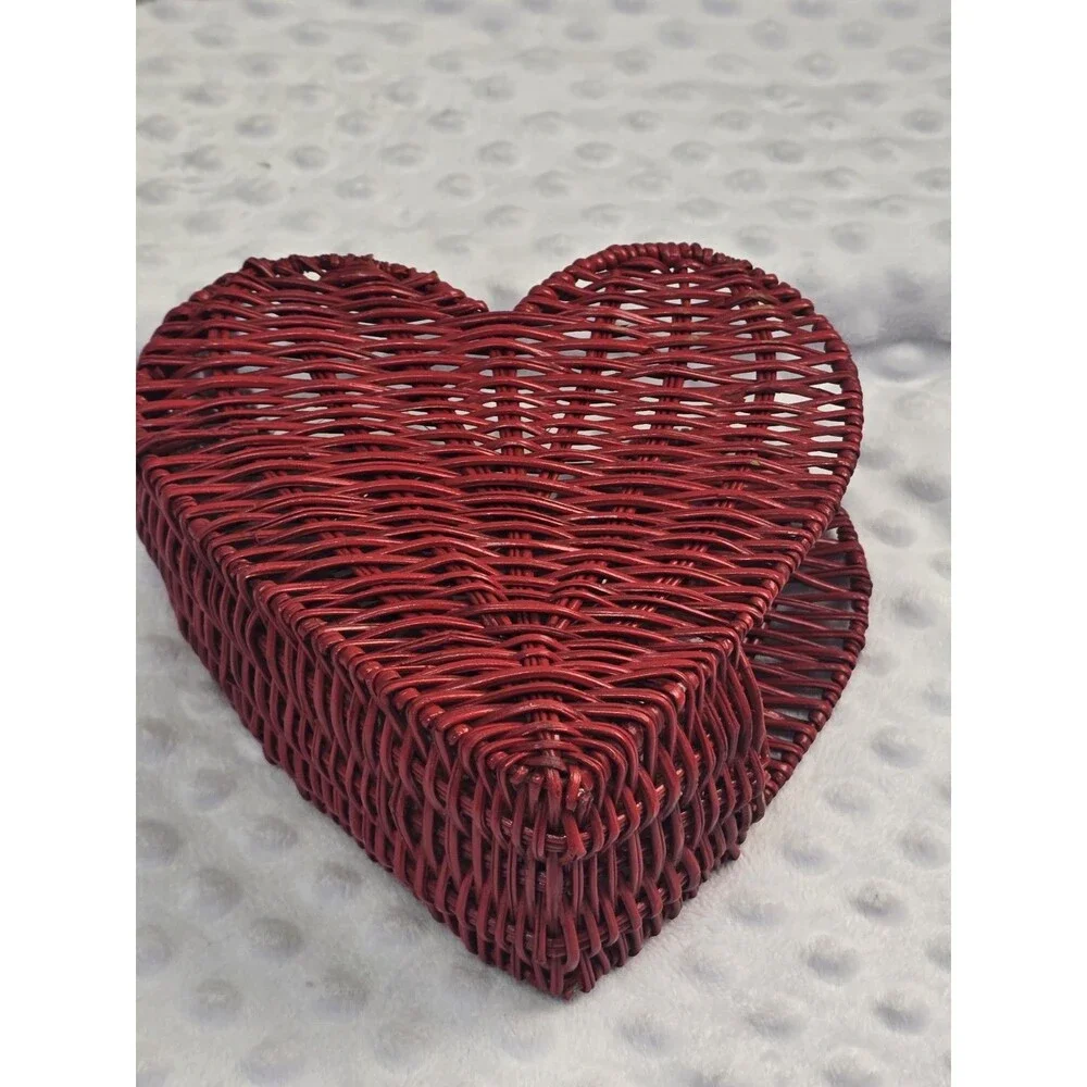 Heart Shaped Wicker Basket Red Planter Napkin Holder Side Shelf Country Decor